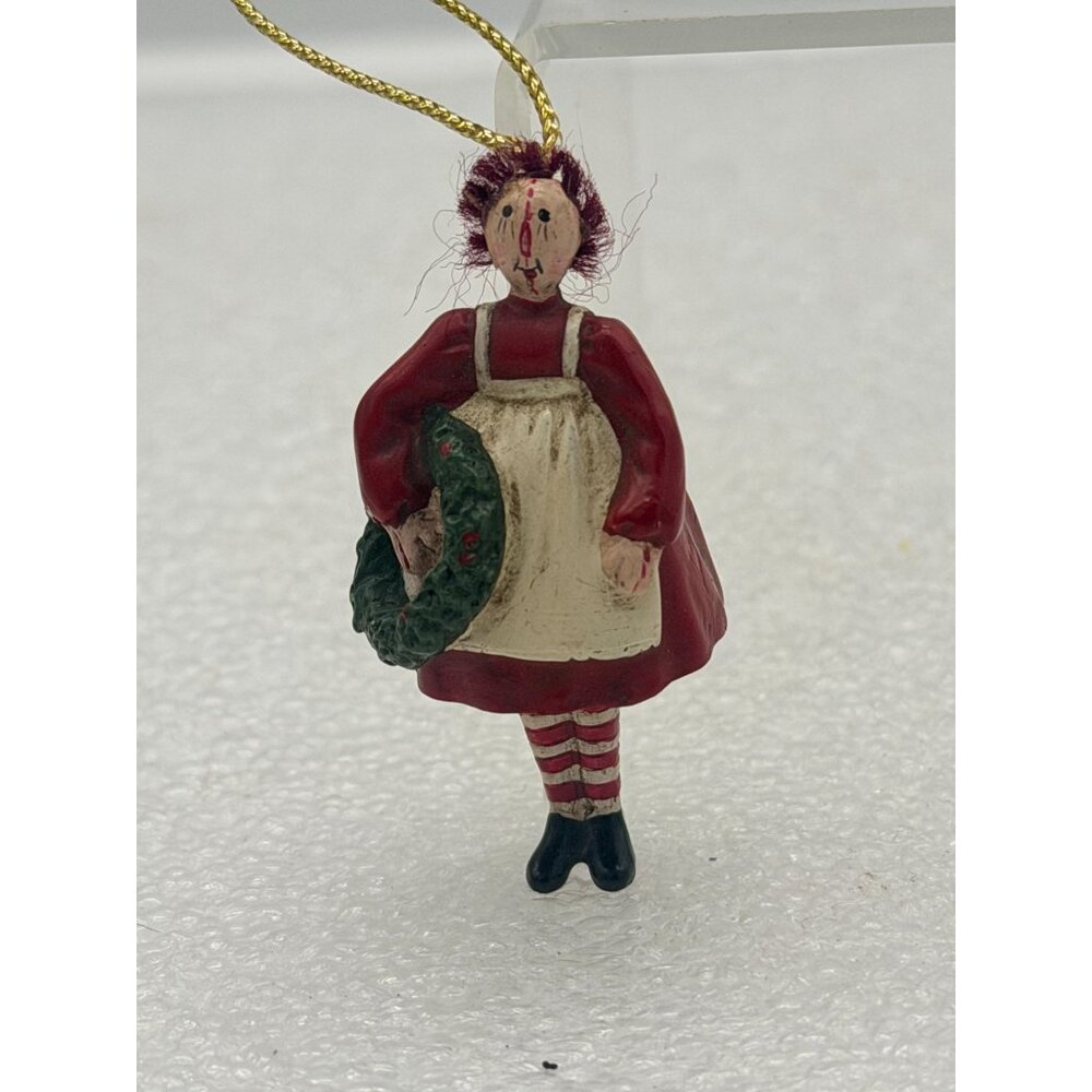 Mary Beth Baxter Folk Art Raggedy Ann Holding Wreath Christmas Ornament